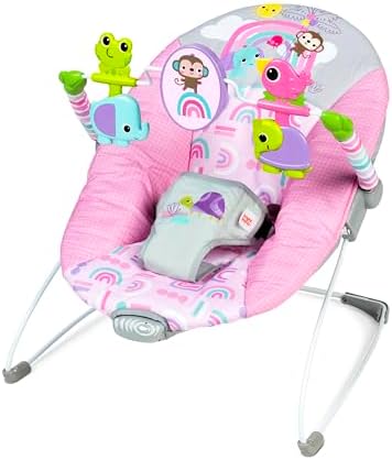 Pink Paradise Portable Baby Bouncer with Vibrating Infant...